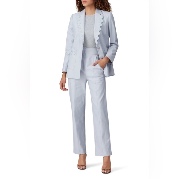 Rebecca Taylor Blue Slub Cotton High Rise Straight Leg Suiting Pants - Picture 8 of 8
